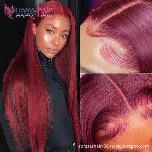 99J Burgundy Red Color Customized Texture Long 40-50 Inches Brazilian Cuticle Aligned Hair Lace Front Wigs